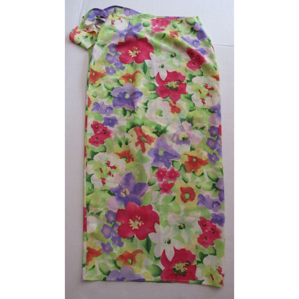 Vintage Patricia Jones Size Zip Green Floral Print Faux Wrap Skirt Size 4 - Picture 3 of 5
